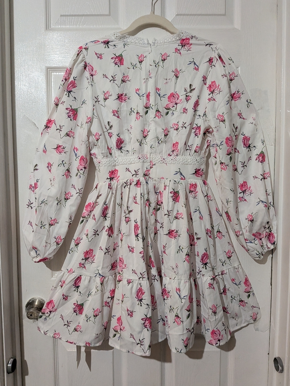 Commense Long Puff Sleeve V Neck Floral Print Short Mini Dress - Picture 13 of 13